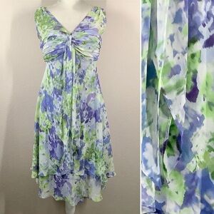 Y2K Babydoll Dress Empire Waist Sleeveless Floral Chiffon Party Event 90s Sz 6